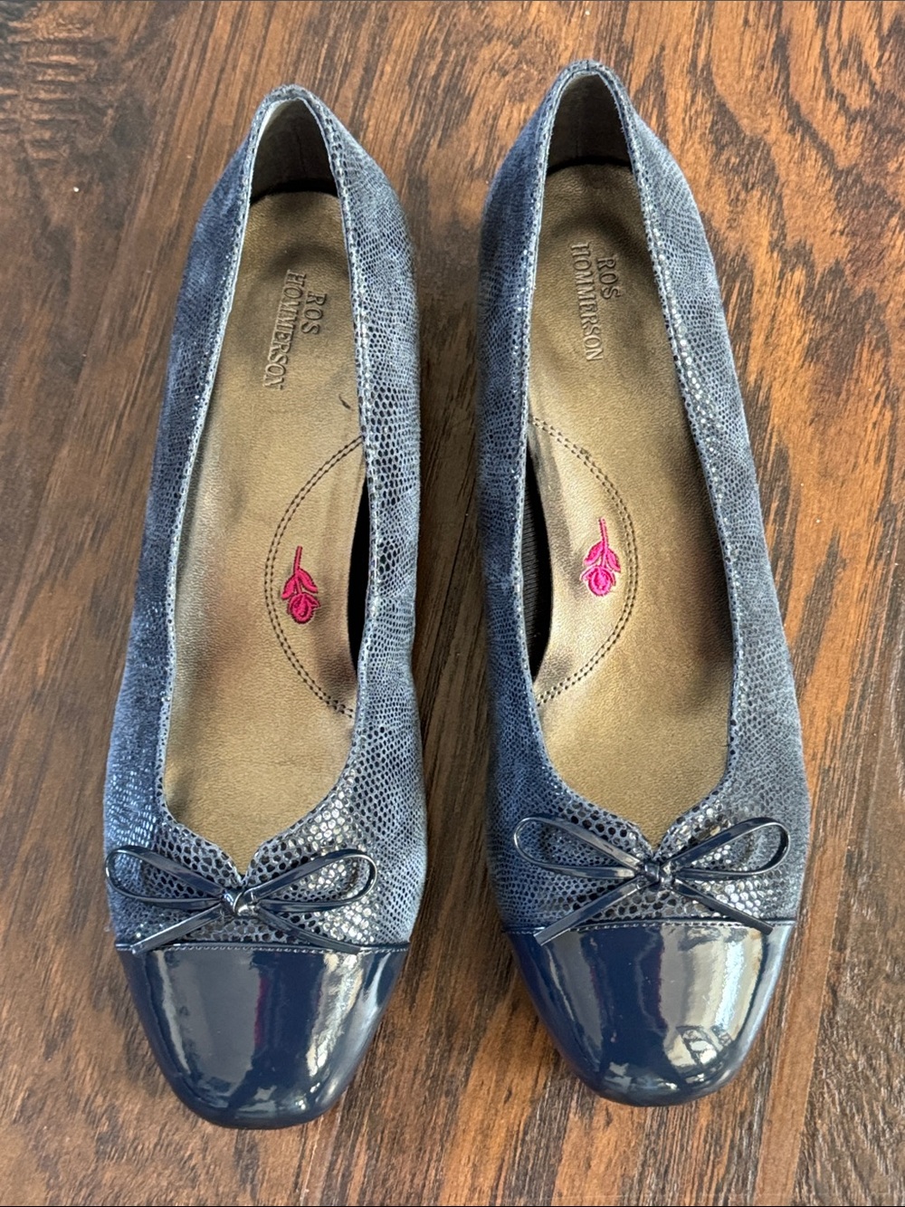 Ros Hommerson Navy Textured & Patent Cap-Toe Ballet Flats